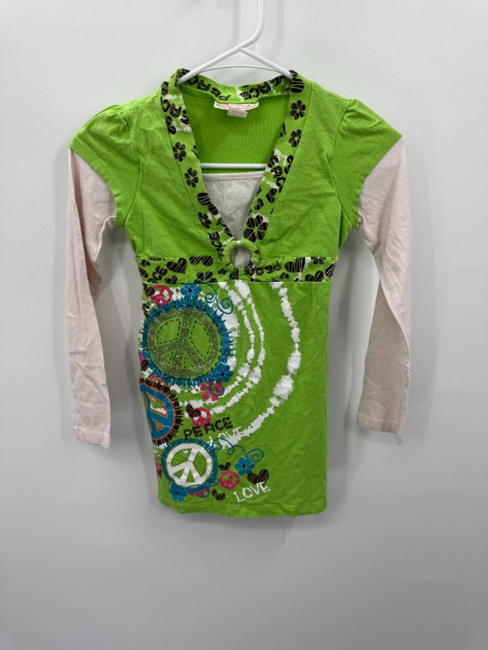 Vintage Self Esteem Girls Y2K Peace Sign Layered Long Sleeve Shirt Size M
